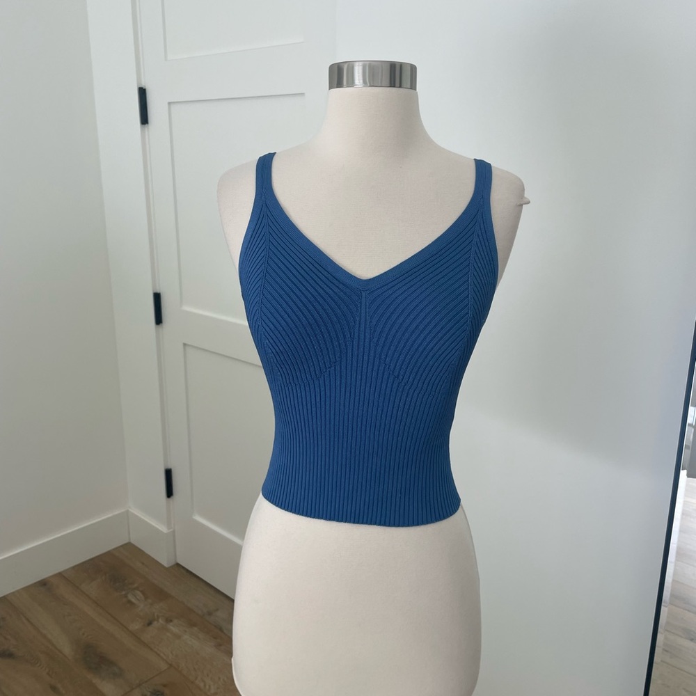 Abercrombie & Fitch Blue Ribbed V-Neck Tank Top